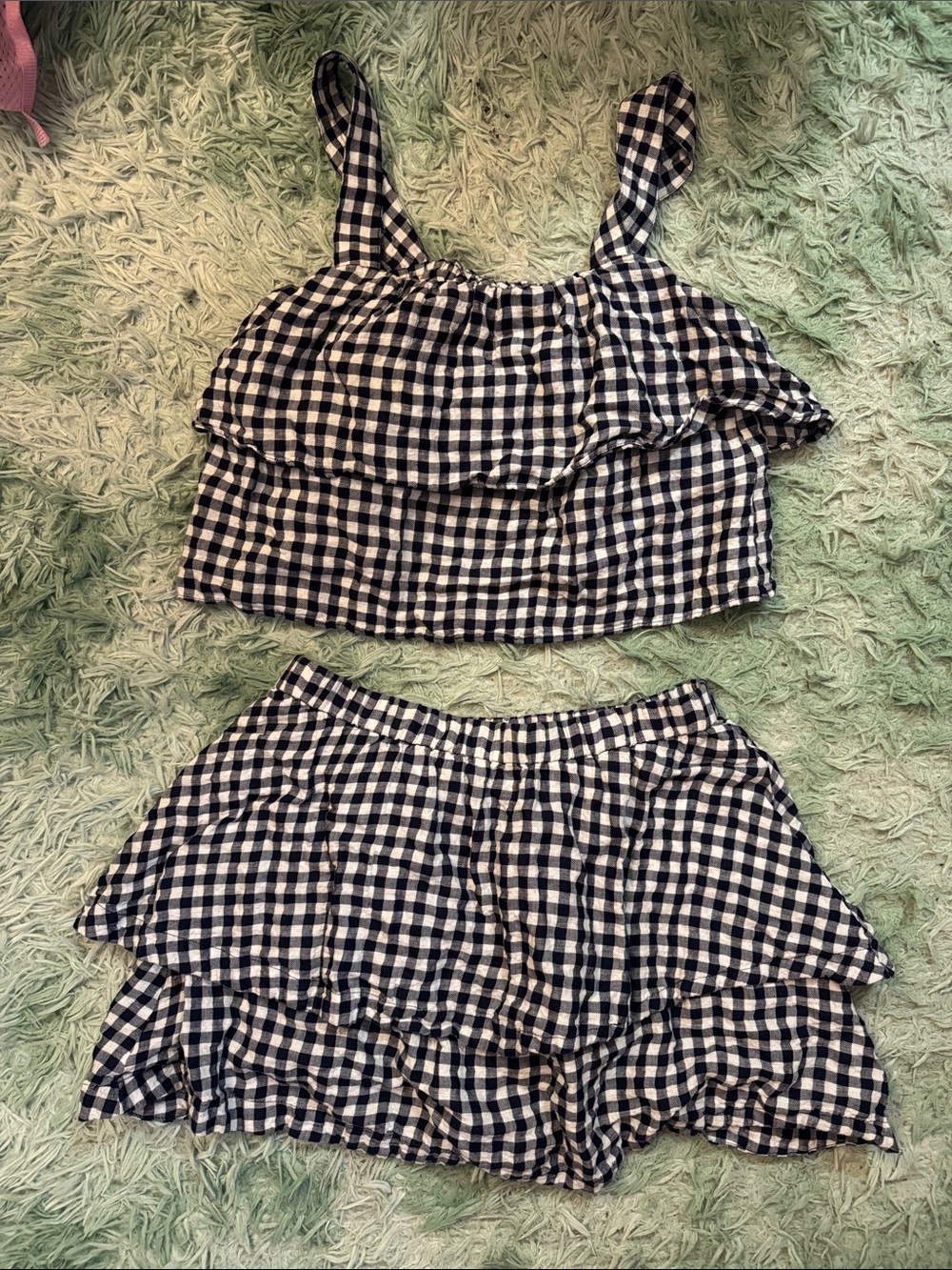 Madewell Black and White Gingham Girls' Two-Piece Shorts Set